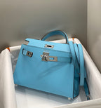 HM KELLY MINI 20 BLEU CIEL EPSOM ARGENTÉ