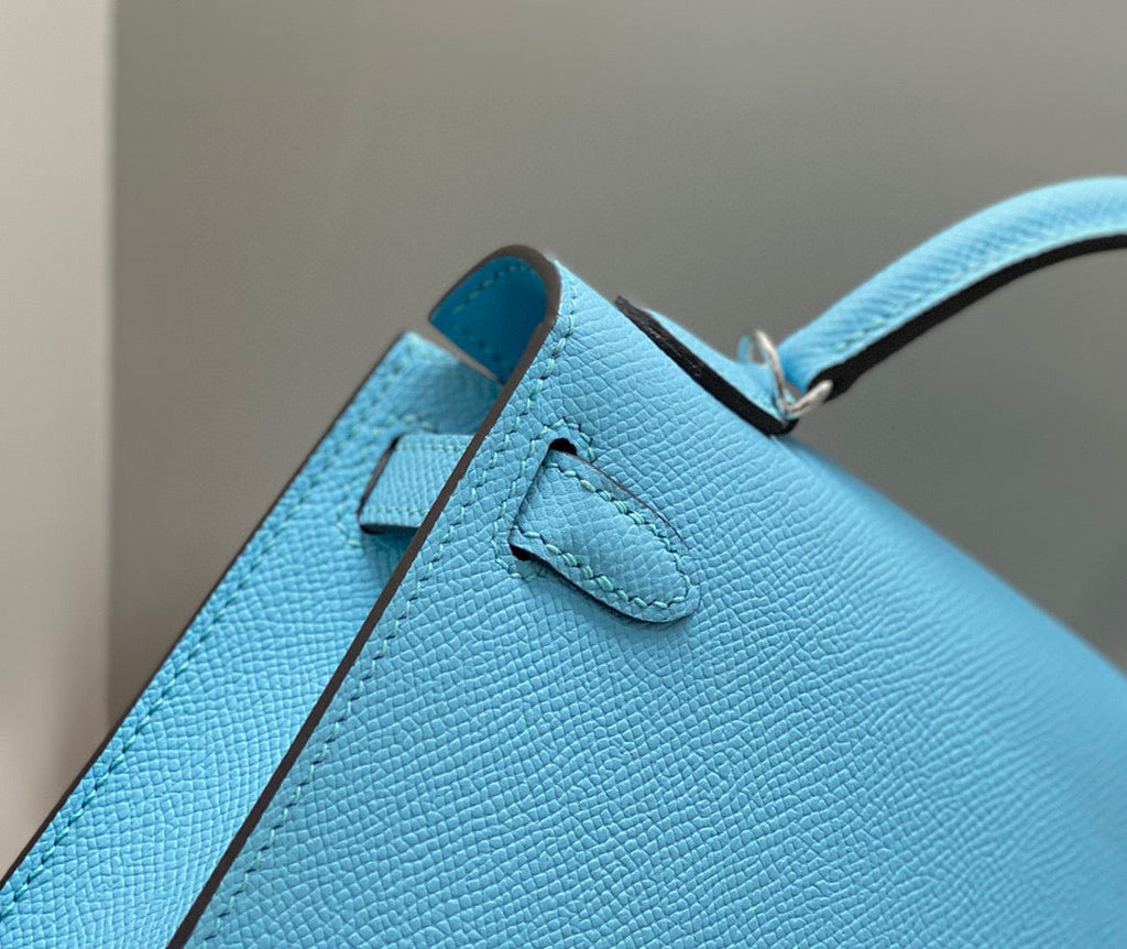 HM KELLY MINI 20 BLEU CIEL EPSOM ARGENTÉ