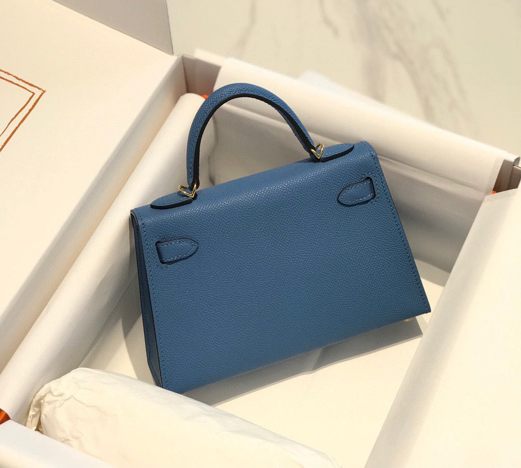 HM KELLY MINI 20 BLEU EPSOM FERMOIR DORÉ