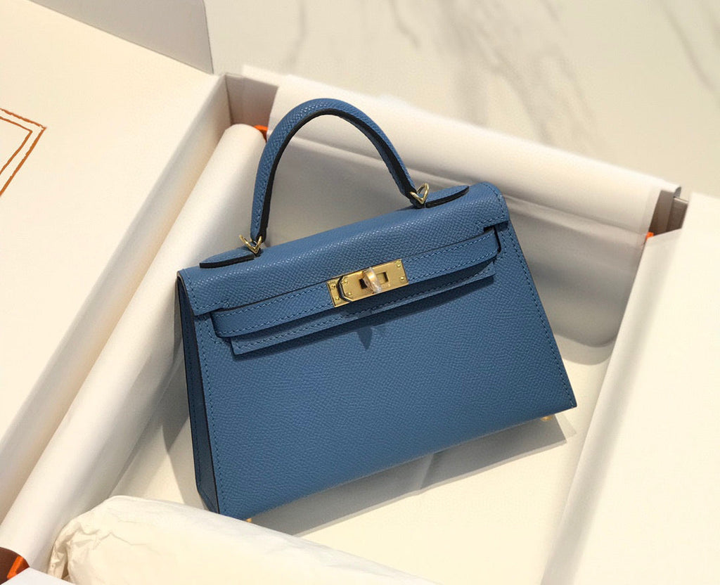 HM KELLY MINI 20 BLEU EPSOM FERMOIR DORÉ
