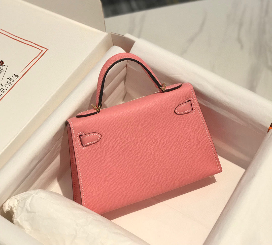 HM KELLY MINI 20 ROSE EPSOM FERMOIR DORÉ