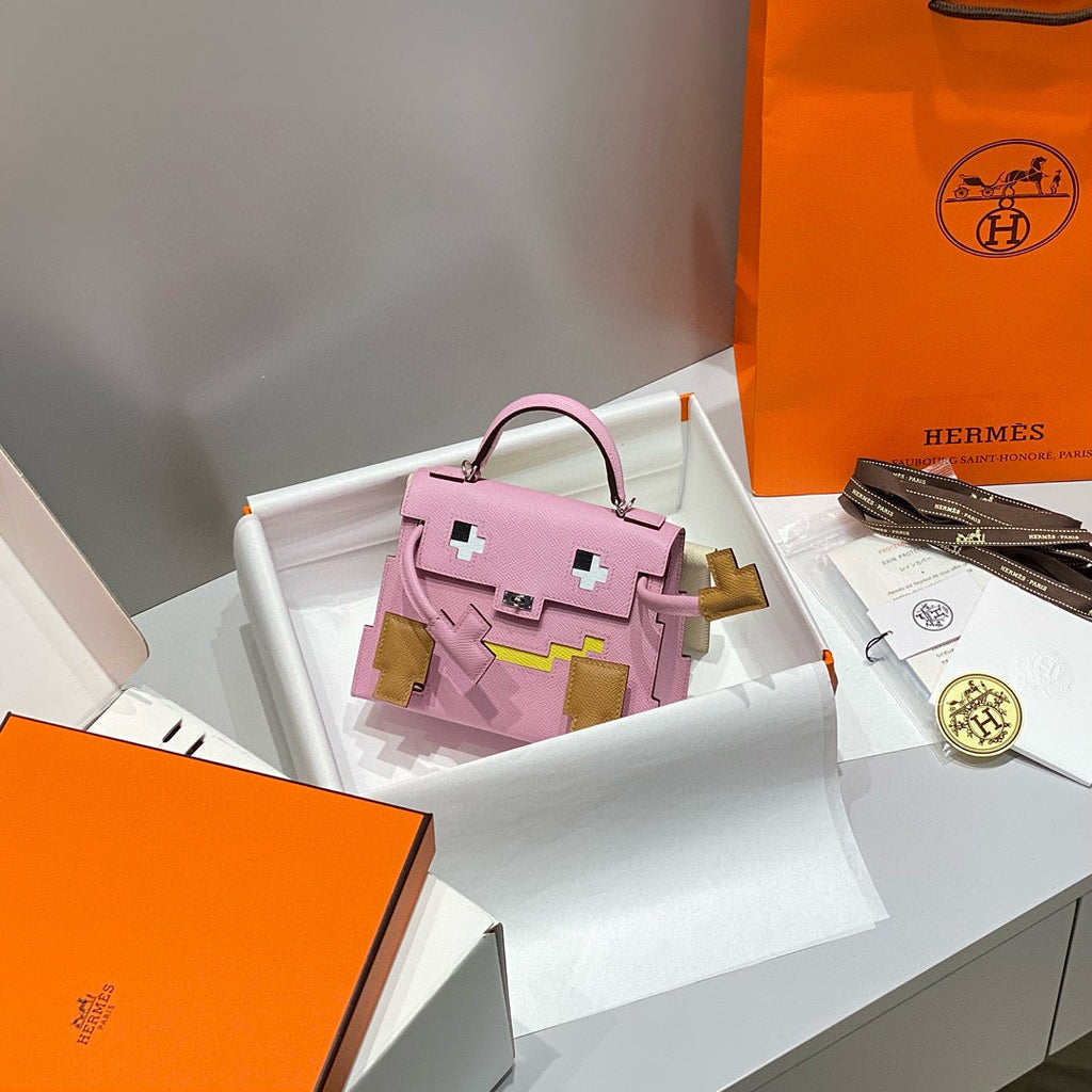 Poupée Kelly Picto Mini 18 pouces en cuir de veau rose et marron