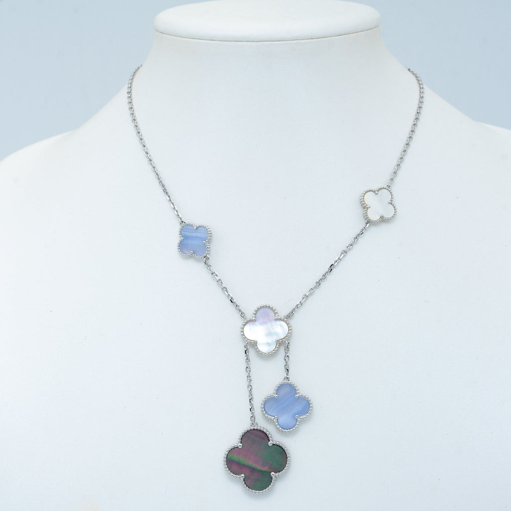 [Shinejoy]CLOVER MOP CHALCEDONY NECKLACE SILVER 6 MOTIF