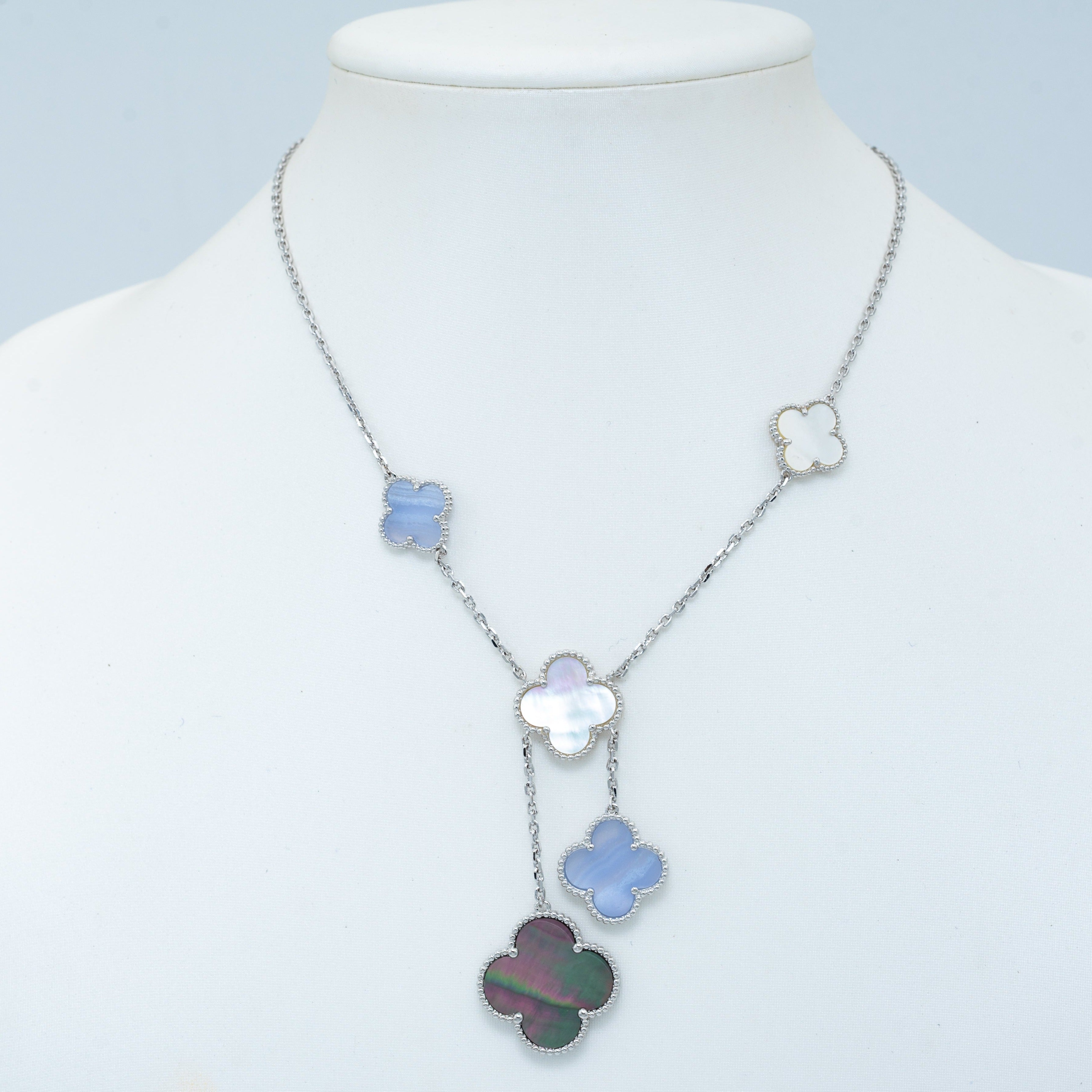 [Shinejoy]CLOVER MOP CHALCEDONY NECKLACE SILVER 6 MOTIF