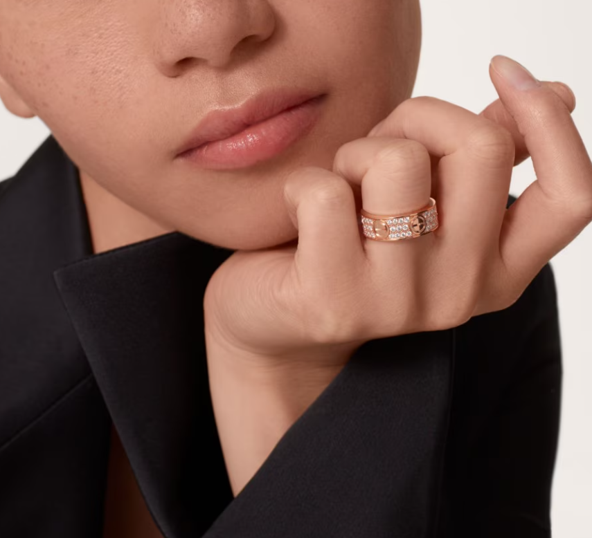 [Shinejoy]LOVE RING 6.5mm-wide full-diamond ring Rose Gold