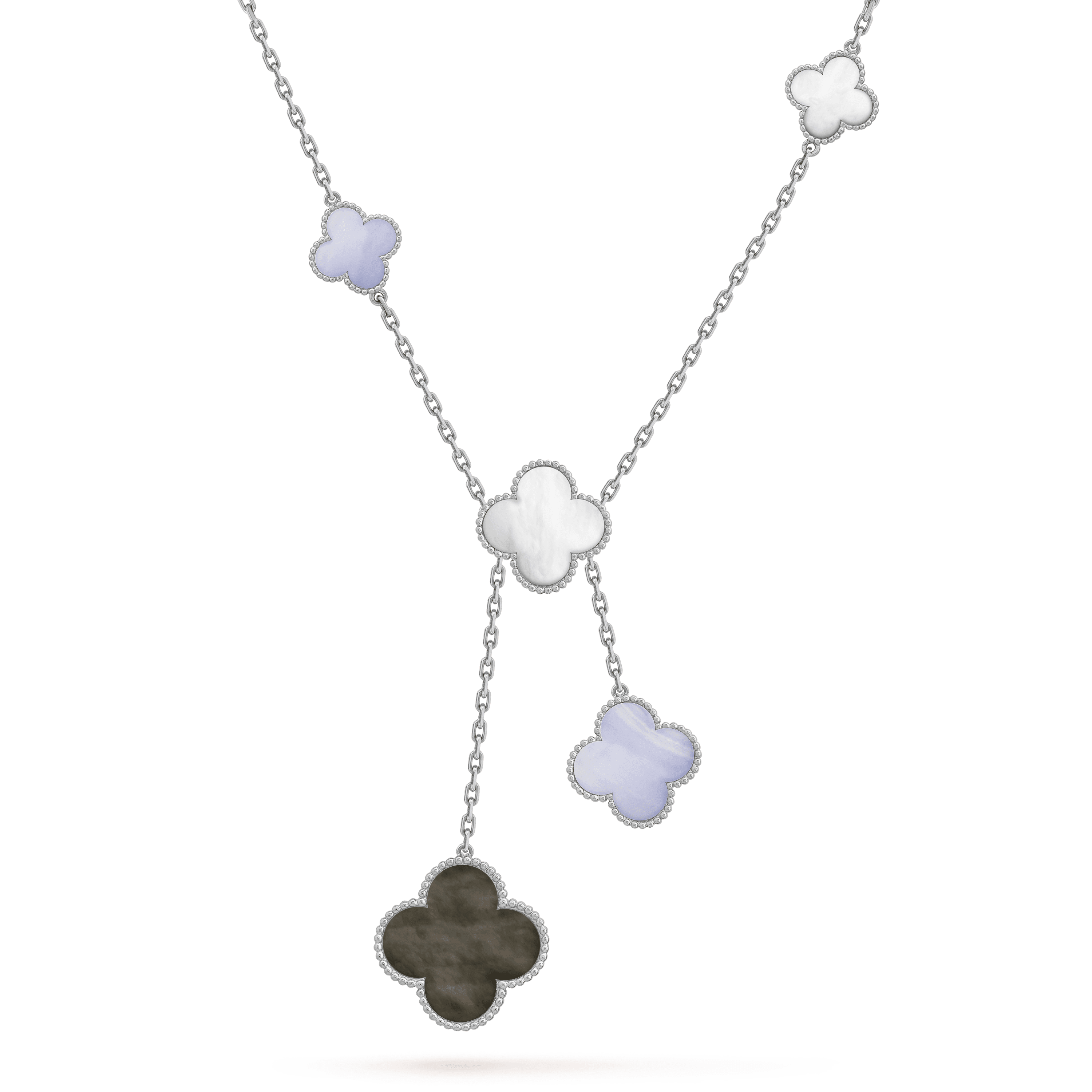 [Shinejoy]CLOVER MOP CHALCEDONY NECKLACE SILVER 6 MOTIF