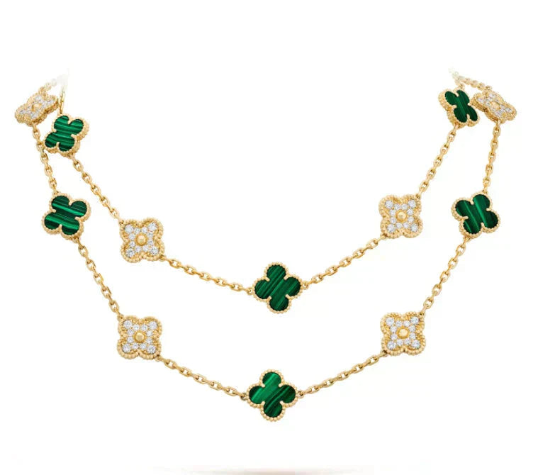 [Shinejoy]CLOVER 20 MOTIFS MALACHITE DIAMOND NECKLACE