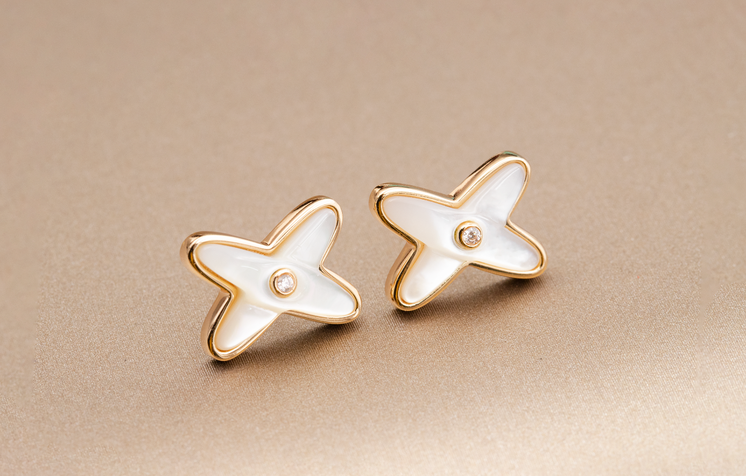 [Shinejoy]JEUX DE WHITE MOP ROSE GOLD DIAMOND EARRINGS