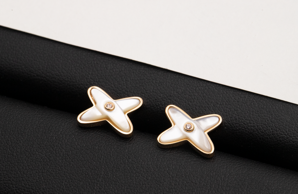 [Shinejoy]JEUX DE WHITE MOP PINK GOLD DIAMOND EARRINGS