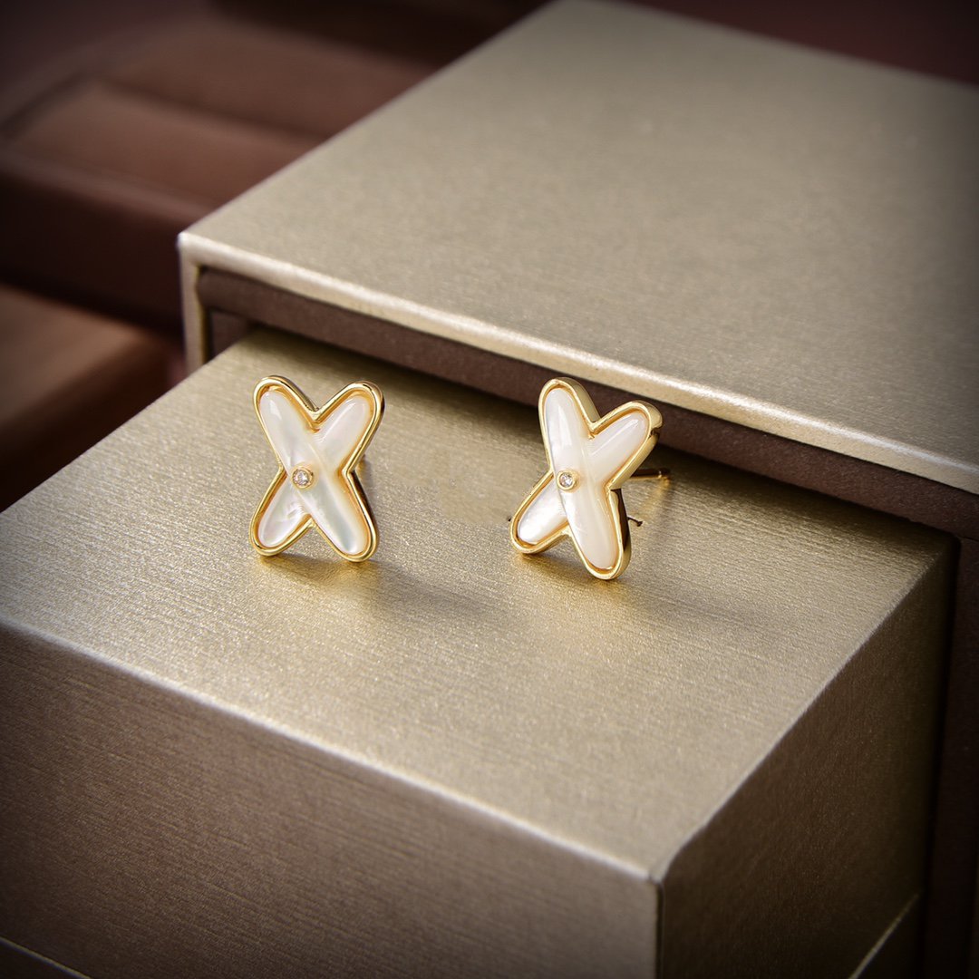 [Shinejoy]JEUX DE WHITE MOP GOLD DIAMOND EARRINGS