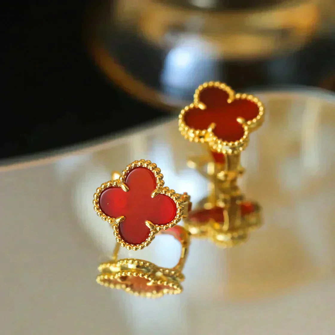 [Shinejoy]CLOVER MEDIUM 1 MOTIFS CARNELIAN  EARRINGS