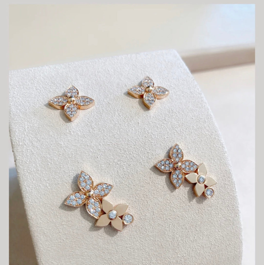 [Shinejoy]STAR BLOSSOM STUD EARRINGS PINK GOLD DIAMONDS