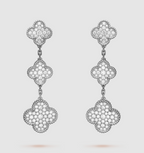 [Shinejoy]CLOVER 3 MOTIF DIAMOND SILVER DROP EARRINGS