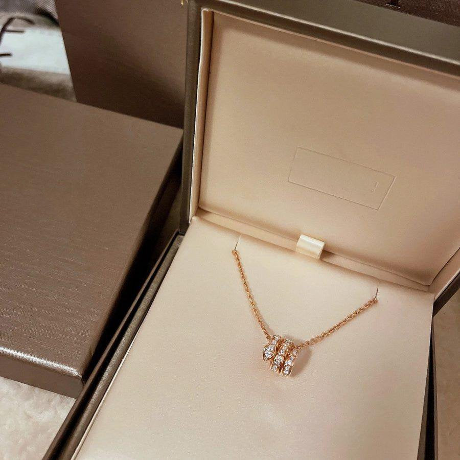 [Shinejoy]SERPENTI PINK GOLD NECKLACE DOUBLE RING DIAMOND