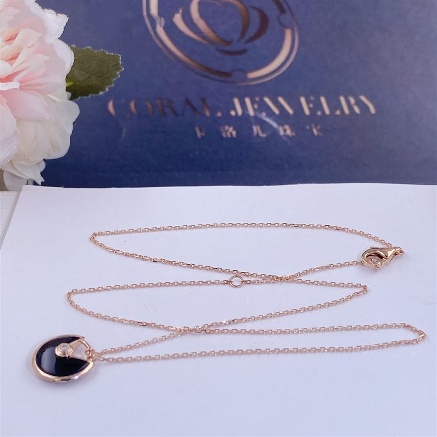 [Shinejoy] COLLIER AMULETTE OR ROSE ONYX