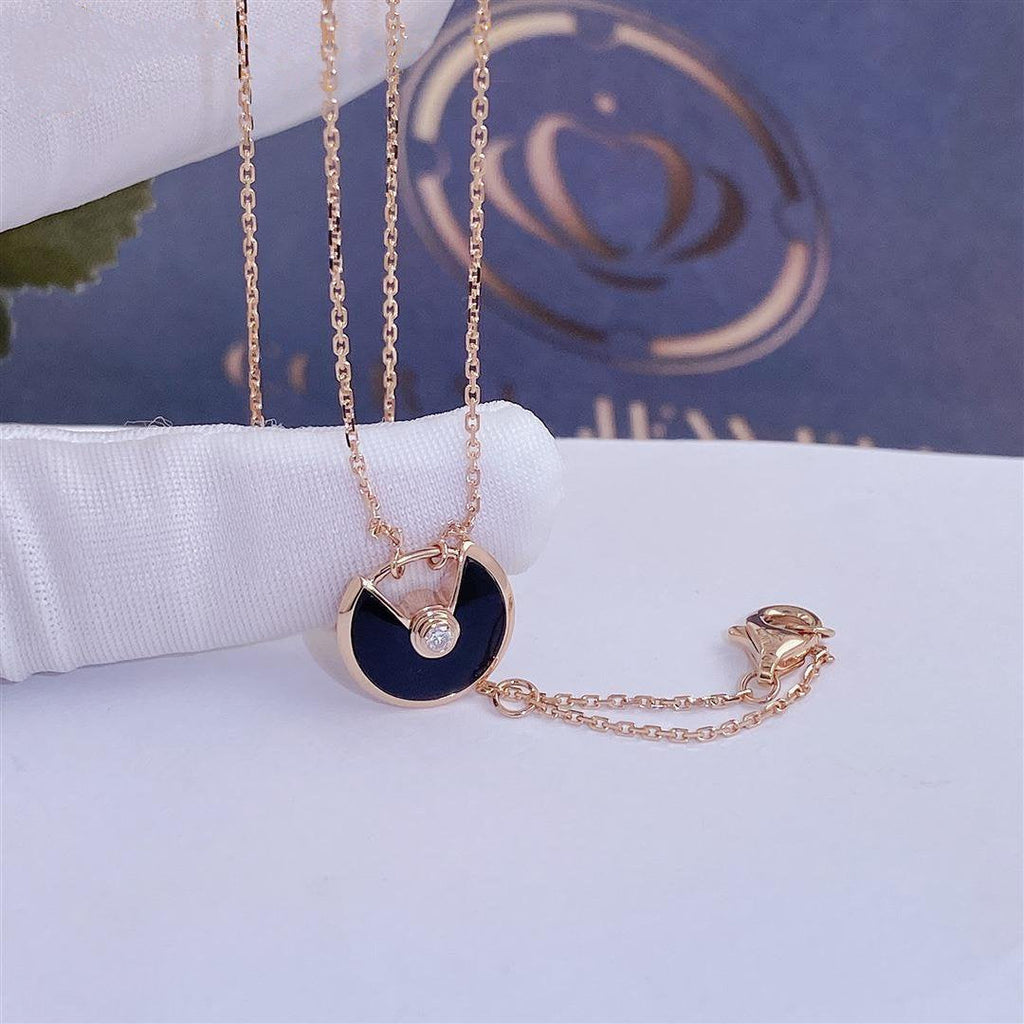 [Shinejoy] COLLIER AMULETTE OR ROSE ONYX