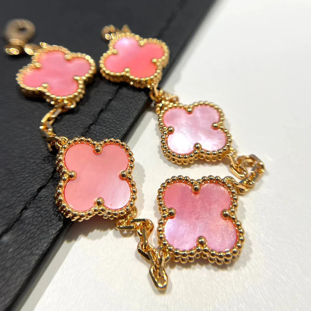 [⭐Shinejoy] クローバー 5モチーフ ピンク モップ ブレスレット コレクション