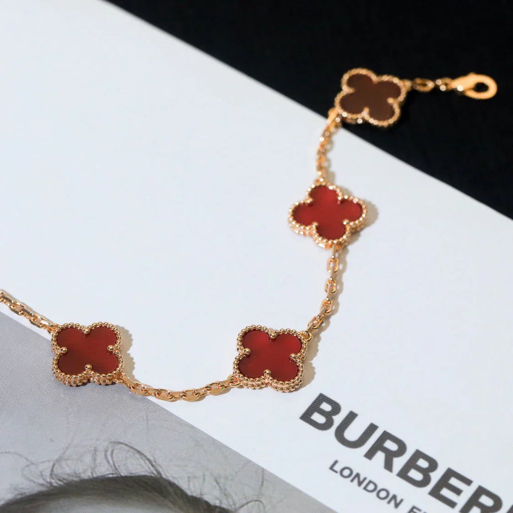 [⭐Shinejoy] COLLECTION DE BRACELETS EN CORNELIENNE ROUGE À MOTIF TRÈFLE 5