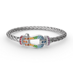 [Shinejoy]FORC LARGE HORSESHOE  COLORED DIAMOND BRACELET SILVER