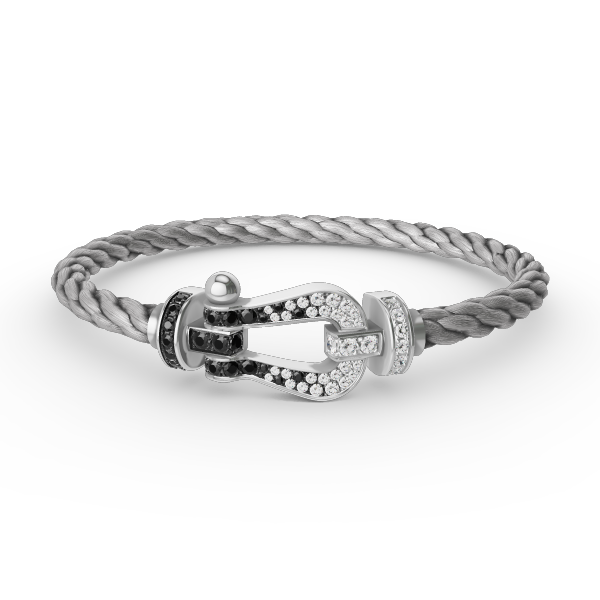 [Shinejoy]FORCE LARGE HORSESHOE BLACK WHITE DIAMOND BRACELET SILVER