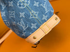 LV 25S NANO NOÉ 20 IN BLUE DENIM MONOGRAM LEATHER TRIM GOLD HARDWARE
