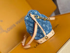 LV 25S NANO NOÉ 20 IN BLUE DENIM MONOGRAM LEATHER TRIM GOLD HARDWARE