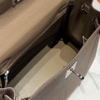HERMES 25S KELLY BAG 28 IN ETOUPE EPSOM CALFSKIN SILVER HARDWARE