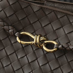 BOTTEGA VENETA 25S LARGE ANDIAMO 42 IN DARK BROWN CALFSKIN GOLD HARDWARE