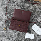 BOTTEGA VENETA 25S ANDIAMO POUCH 19 IN DEEP MAROON CALFSKIN GOLD HARDWARE