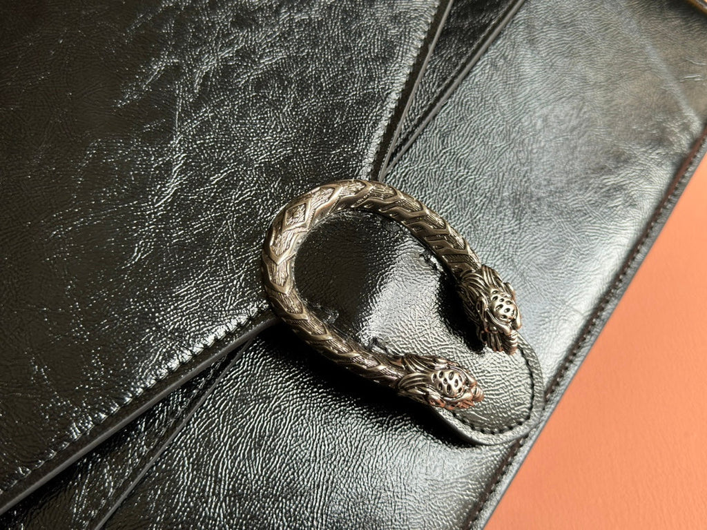 DIONYSUS LAGRE SHOULDER BAG 42 IN BLACK GG GLOSSY LAMBSKIN