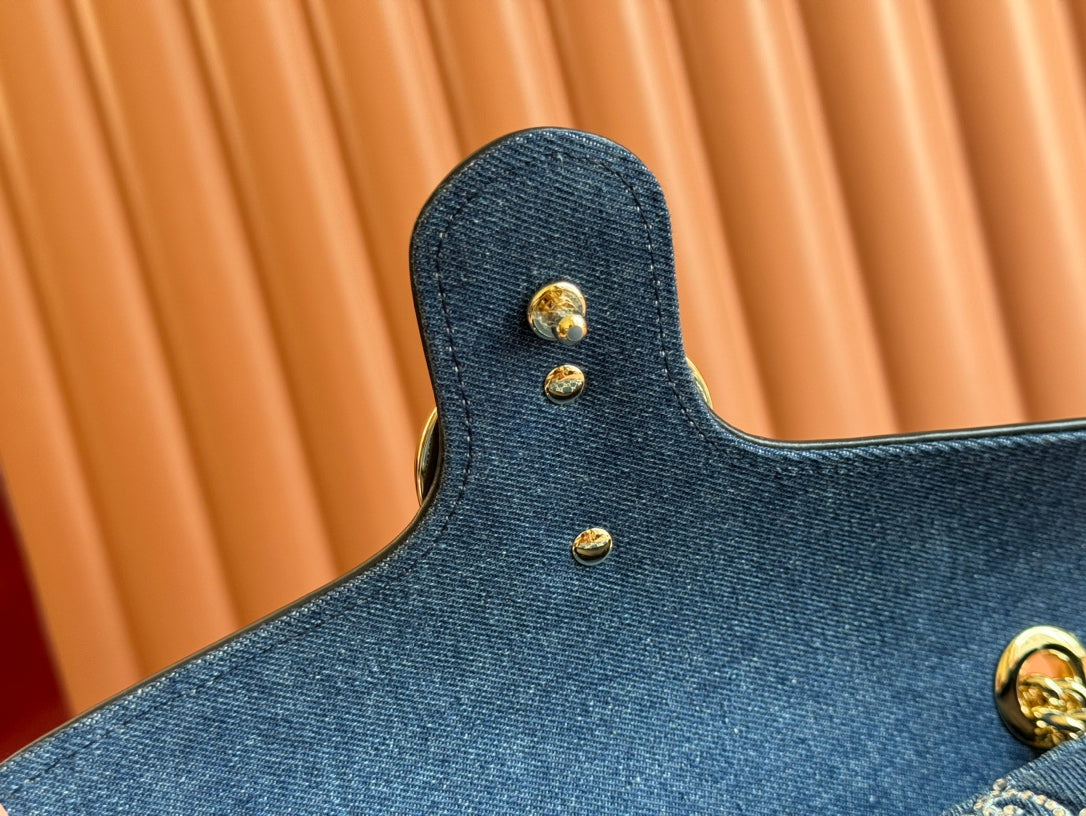 マーモント ショルダーバッグ 26インチ ブルーデニム ダブルGクリスタルパターン ゴールド金具