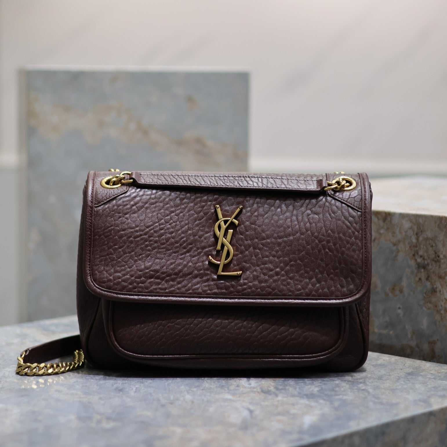 NIKI ミディアム 28インチ チェスナットブラウン エレファントパターン ラムスキン ゴールドハードウェア