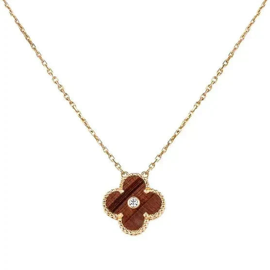 Collier [Shinejoy]CLOVER en diamant 15 mm et agate œil de tigre jaune