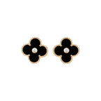 [Shinejoy]CLOVER MEDIUM 1 MOTIFS ONYX DIAMOND EARRINGS