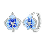 Clips d'oreilles papillon orchidée en émail bleu, boucles d'oreilles fleur de phalaenopsis