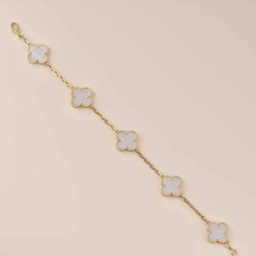 [⭐Shinejoy]クローバー ホワイトパール モップ 5モチーフ ブレスレット コレクション