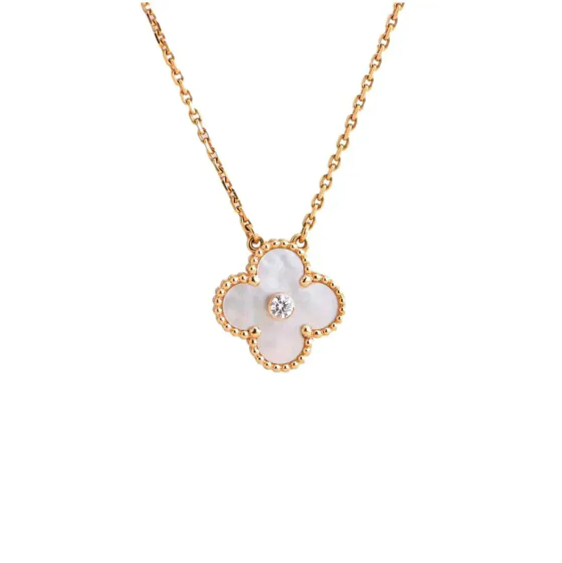 [Shinejoy]CLOVER 15MM DIAMOND WHITE FRITILLARIA NECKLACE