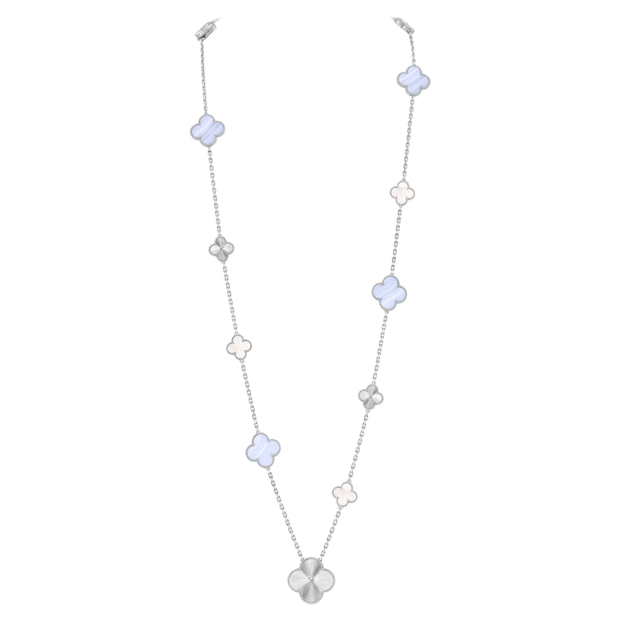 [⭐Shinejoy]DETACHABLE CLOVER 15(11+4) FLOWER SILVER NECKLACE SET