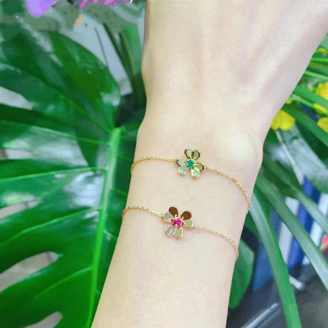 [Shinejoy]FRIVOLE GOLD FLOWER PINK MALACHITE BRACELET