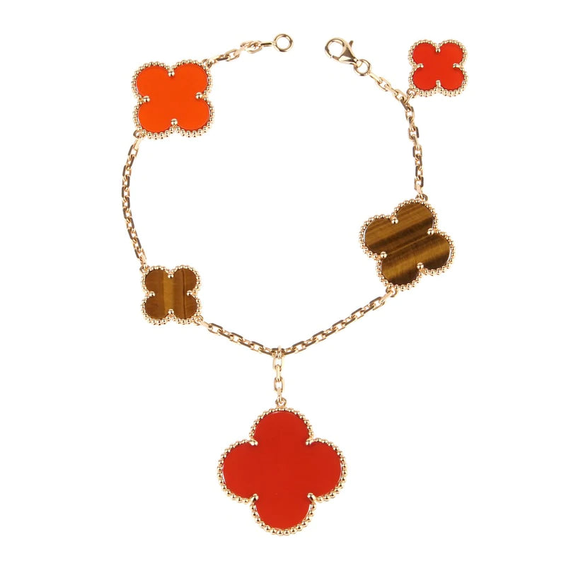 [Shinejoy]CLOVER BRACELET 5 MOTIFS CARNELIAN TIGER EYE