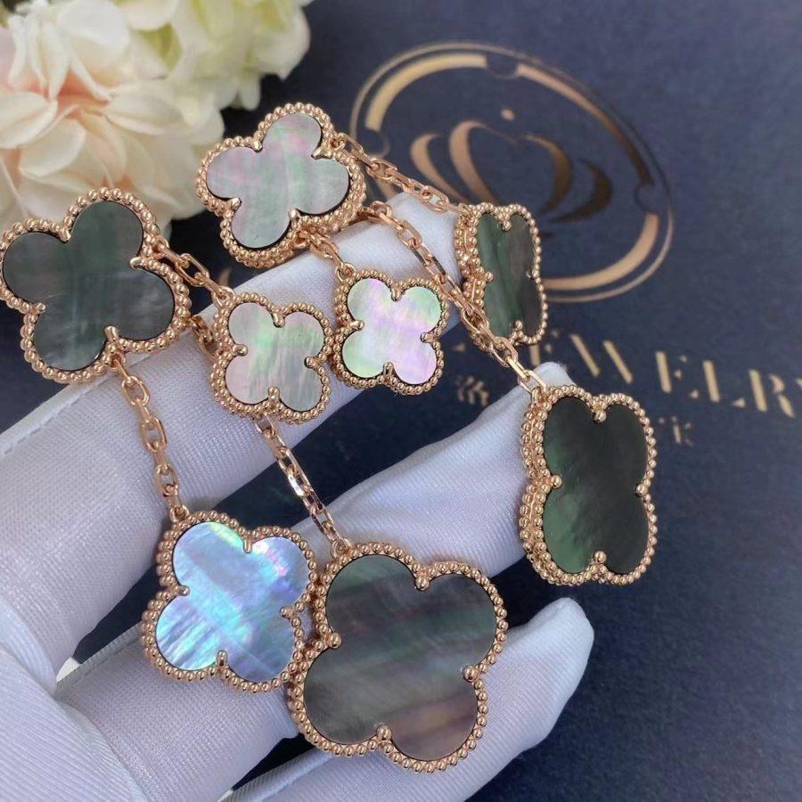 [Shinejoy]CLOVER EARRINGS DARK MOP 4 MOTIFS ROSE GOLD