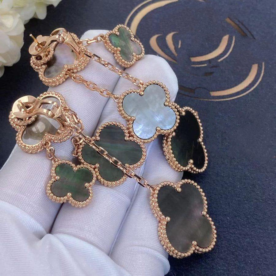[Shinejoy]CLOVER EARRINGS DARK MOP 4 MOTIFS ROSE GOLD