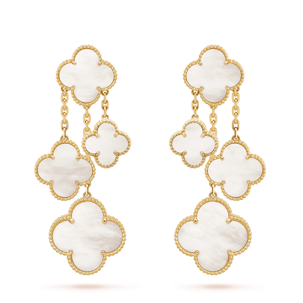 [Shinejoy]CLOVER EARRINGS WHITE MOP 4 MOTIFS GOLD
