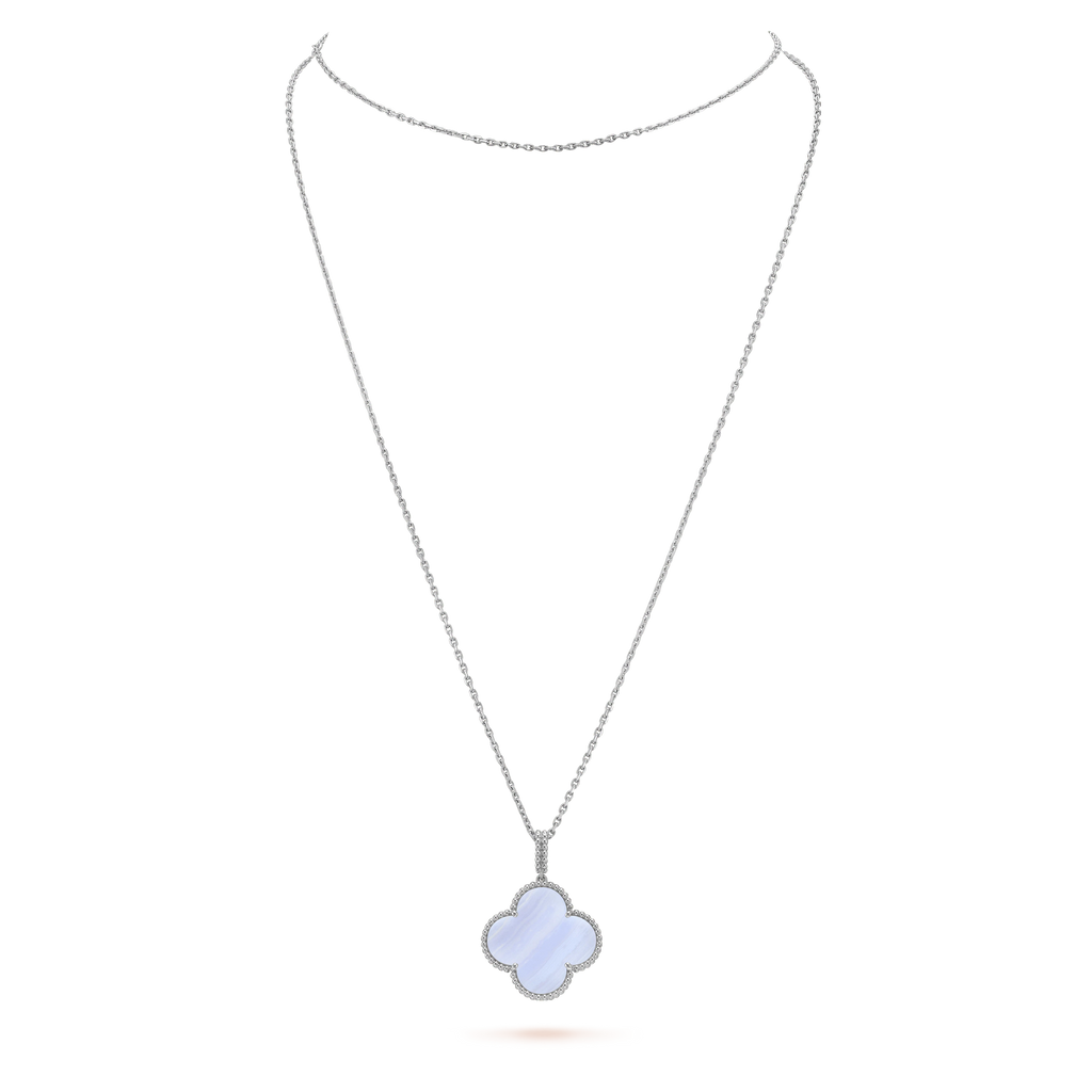 [Shinejoy]CLOVER SILVER CHALCEDONY BIG CLOVER NECKLACE