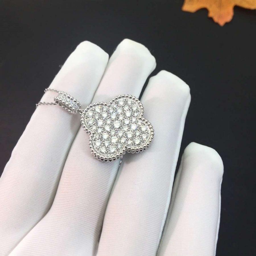 [Shinejoy]CLOVER 25MM SILVER FULL DIAMOND BIG CLOVER NECKLACE