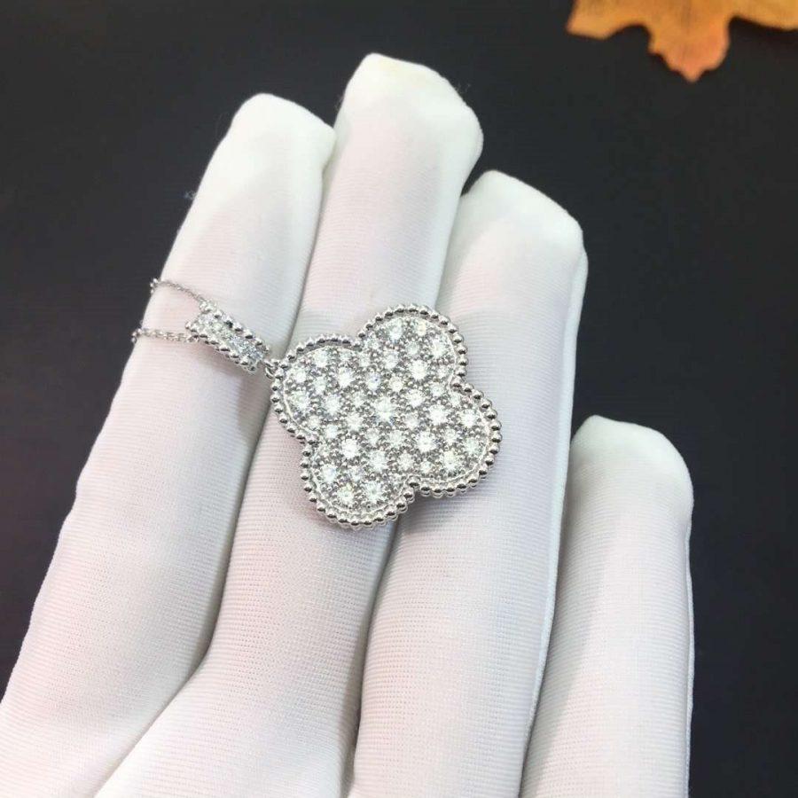 [Shinejoy]CLOVER 25MM SILVER FULL DIAMOND BIG CLOVER NECKLACE