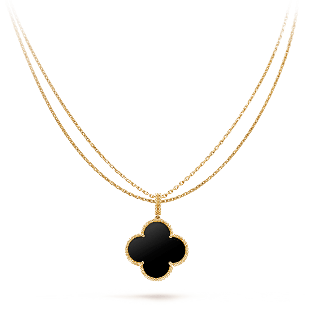 [Shinejoy]CLOVER 25MM GOLD ONYX BIG CLOVER NECKLACE