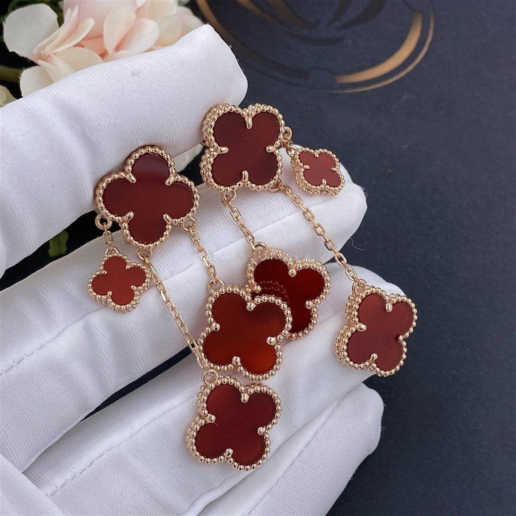 [Shinejoy]CLOVER EARRINGS CARNELIAN 4 MOTIFS PINK GOLD