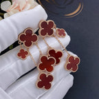 [Shinejoy]CLOVER EARRINGS CARNELIAN 4 MOTIFS PINK GOLD