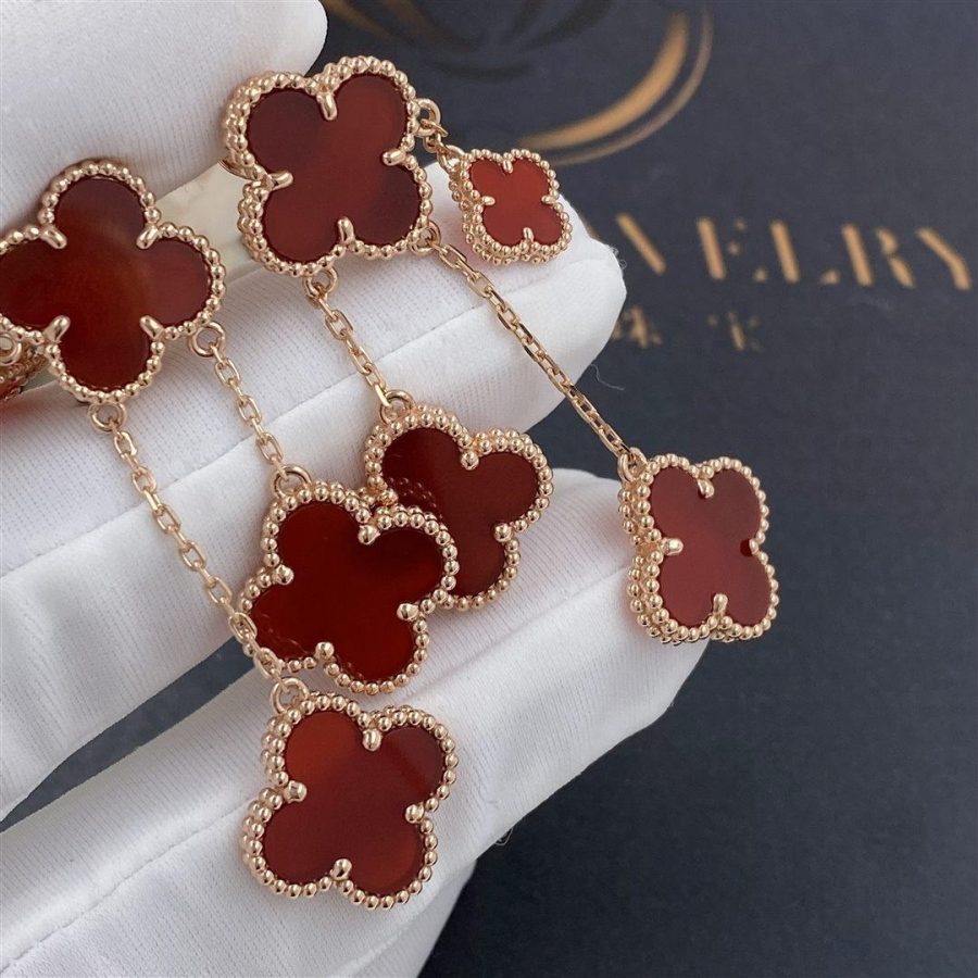 [Shinejoy]CLOVER EARRINGS CARNELIAN 4 MOTIFS PINK GOLD